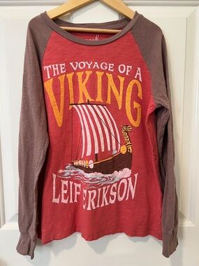 Peek Red and Brown Raglan Viking Graphic Long-Sleeve Tee